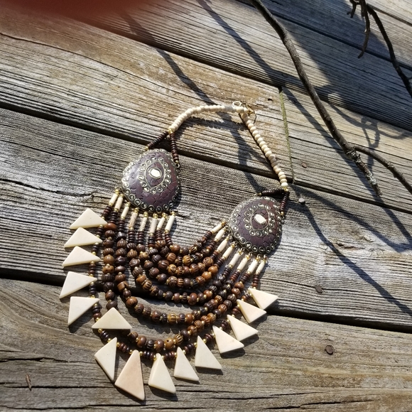 Bone wood beads summer boho necklace - Picture 10 of 10